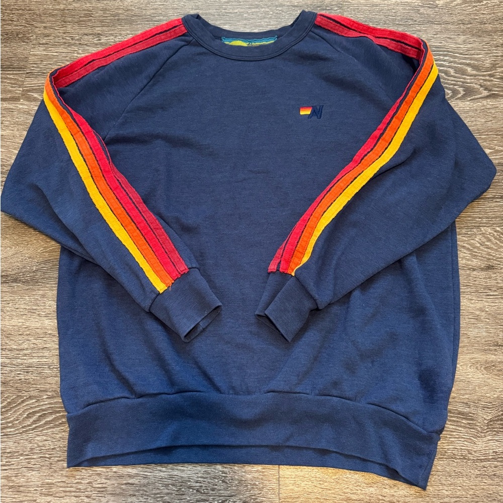 Aviator Nation Blue Crewneck with Vibrant Stripes